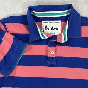 Boden London Mens L Blue Coral Stripe Short Sleeve Polo